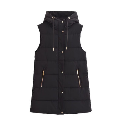 Taop&Za Toamnă nouă, la modă, versatil, temperament de navetă, decor cu fermoar, jachetă din bumbac cu glugă, vestă