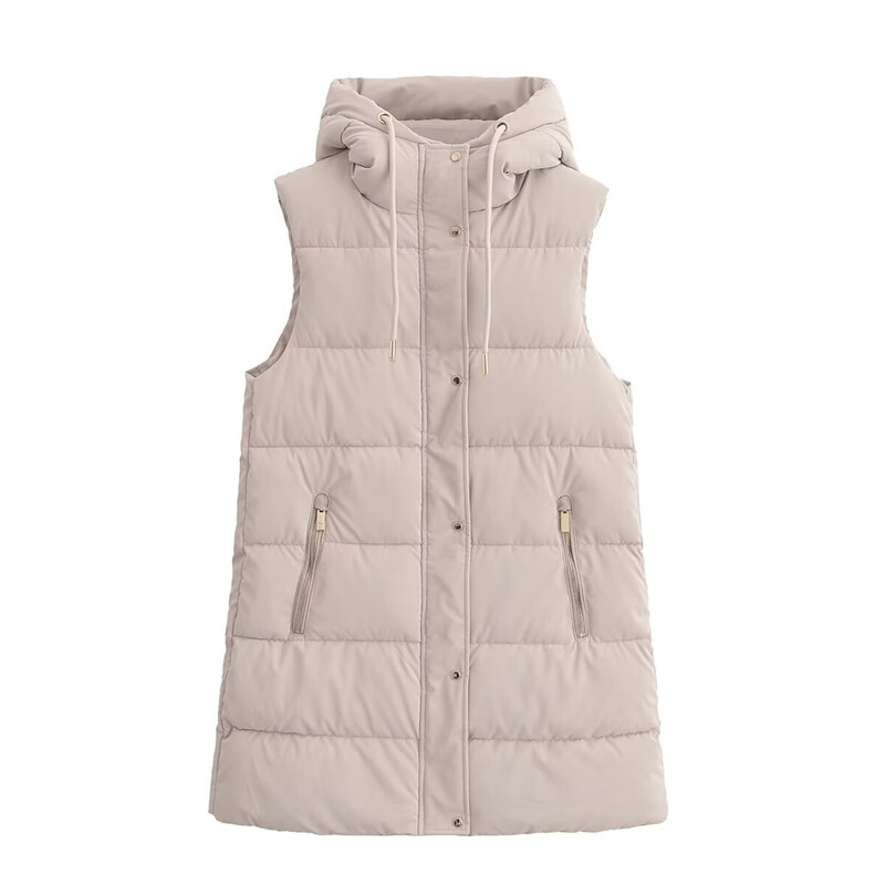 Taop&Za Toamnă nouă, la modă, versatil, temperament de navetă, decor cu fermoar, jachetă din bumbac cu glugă, vestă