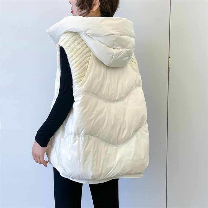 Naujos žieminės megztos siūlės moteriškos parkas liemenės trumpos laisvos, šiltos rankovės, pūkinės medvilnės liemenės paltas Moteriška liemenė