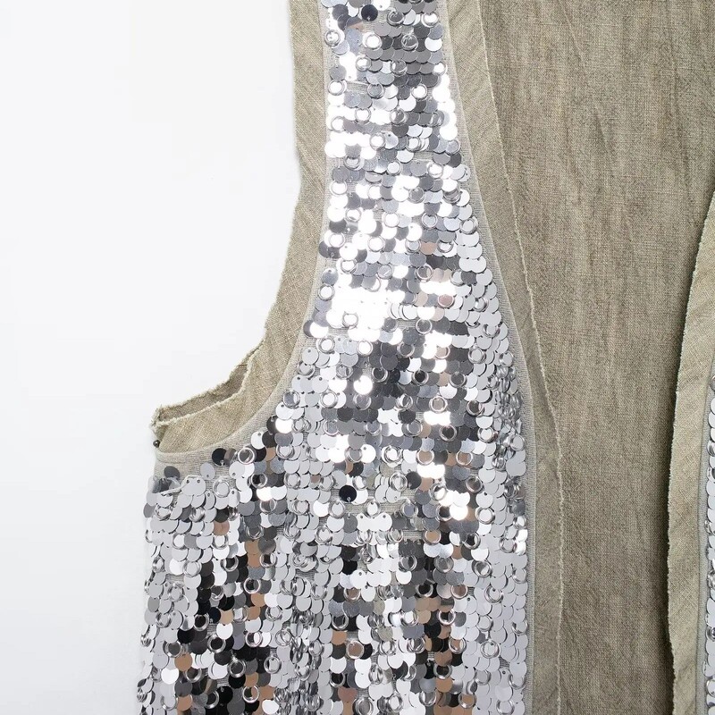 TRAF sequin atvērtas vestes sievietēm mirdzošas piedurkņu veste sieviešu vasaras veste veste Top sieviešu luksusa sieviešu vestes 2731/055