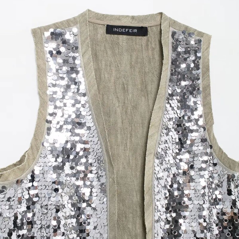 TRAF sequin atvērtas vestes sievietēm mirdzošas piedurkņu veste sieviešu vasaras veste veste Top sieviešu luksusa sieviešu vestes 2731/055