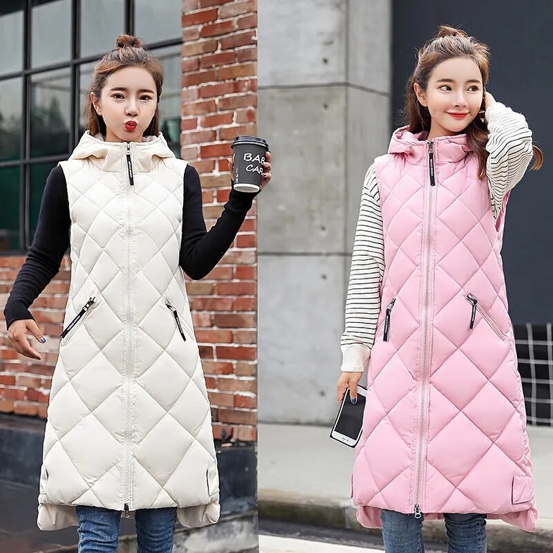 2024 m. nauja moteriška laisvalaikio šilta pūkinė striukė Medvilninė liemenė Moteriška tvirta užtrauktuku su gobtuvu rudens žiemos laisvalaikio liemenė be rankovių