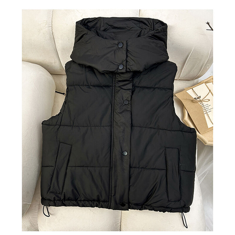 Nauja žieminė liemenė su gobtuvu plius dydžio pūkinė medvilninė striukė Moteriška liemenė Nauji viršutiniai drabužiai rudeninis šiltas storas berankovis paltas