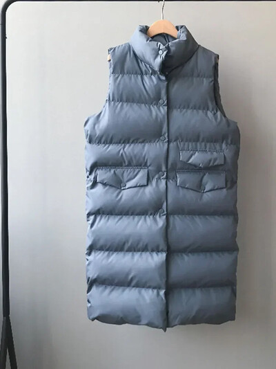 Rudens ziemas garā veste sieviešu kokvilnas jaka bez piedurknēm korejiešu ikdienišķa vienkrāsaina veste Mode, brīvs, silts dūnu mētelis Veste Femme