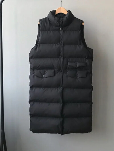 Rudens ziemas garā veste sieviešu kokvilnas jaka bez piedurknēm korejiešu ikdienišķa vienkrāsaina veste Mode, brīvs, silts dūnu mētelis Veste Femme