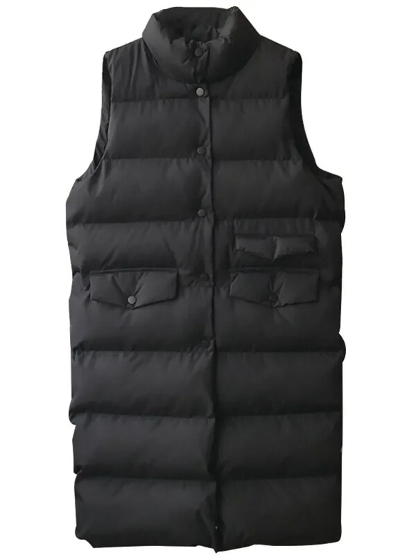 Rudens ziemas garā veste sieviešu kokvilnas jaka bez piedurknēm korejiešu ikdienišķa vienkrāsaina veste Mode, brīvs, silts dūnu mētelis Veste Femme