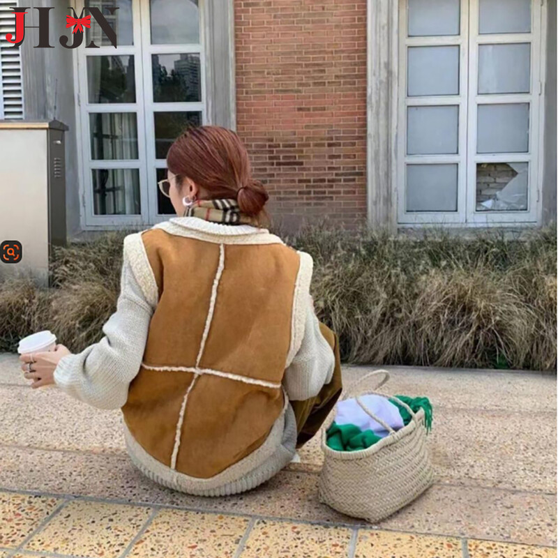 Ėriuko vilnos stovyklavimas Sportiniai šilti viršutiniai drabužiai Pridėti aksominį Dėvėjimas iš abiejų pusių Integruotas kailis ir oda Motociklo liemenė