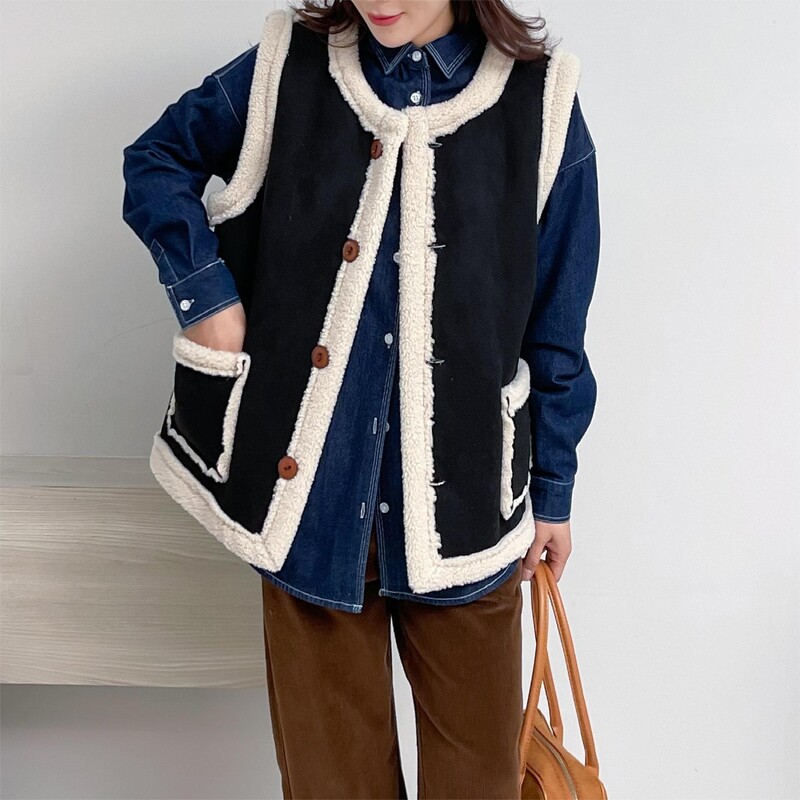 Ėriuko vilnos stovyklavimas Sportiniai šilti viršutiniai drabužiai Pridėti aksominį Dėvėjimas iš abiejų pusių Integruotas kailis ir oda Motociklo liemenė