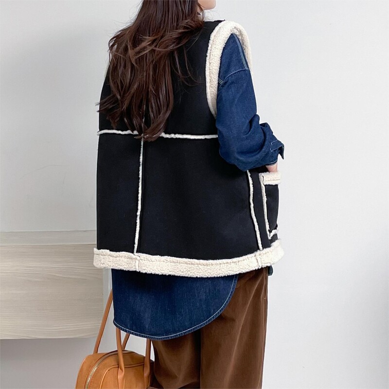 Ėriuko vilnos stovyklavimas Sportiniai šilti viršutiniai drabužiai Pridėti aksominį Dėvėjimas iš abiejų pusių Integruotas kailis ir oda Motociklo liemenė