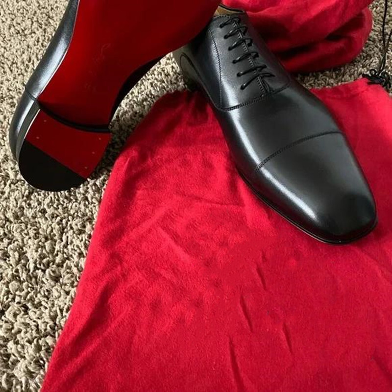 Sarkanas zoles vīriešu apavi melni brūni Oxfords kvadrātveida purngalu šņorējami kāzu apavi vīriešiem ar vīriešu apaviem