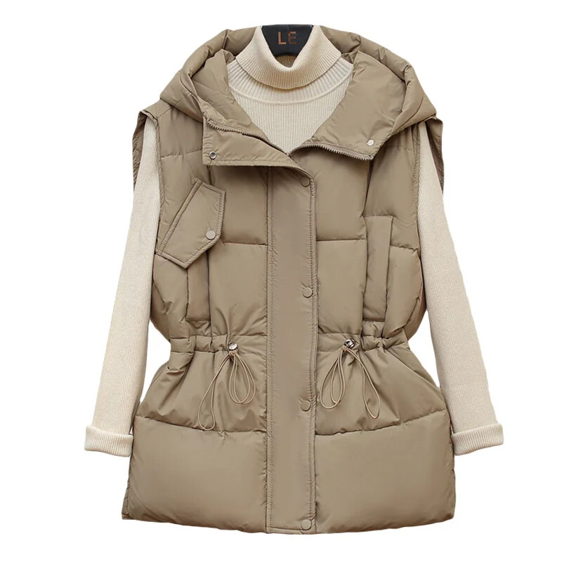 Interneto įžymybių kasdieniai viršutiniai drabužiai medvilninė liemenė 2024 rudens ir žiemos naujos mados moteriškos gobtuvu liemenės lieknina medvilninė liemenė striukė