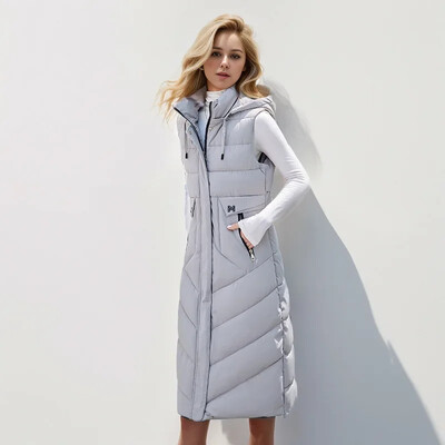 2024-es divat téli hosszú mellény női felsőruházat kapucnis Elegáns vastag meleg téli dzsekik női kabát ujjatlan pehely pamut parka