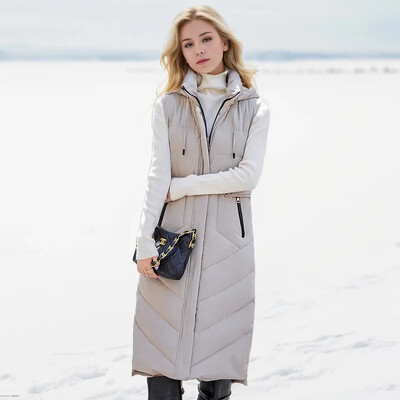 2024-es divat téli hosszú mellény női felsőruházat kapucnis Elegáns vastag meleg téli dzsekik női kabát ujjatlan pehely pamut parka