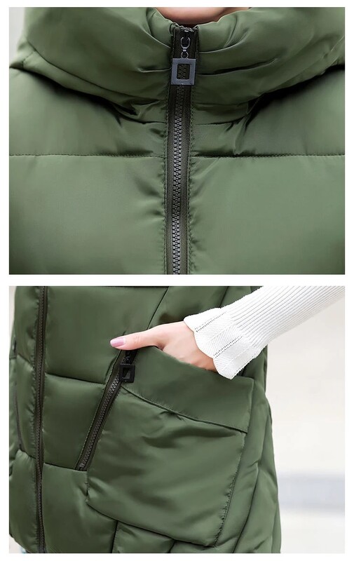 2024, toamnă iarnă, jachetă puf pentru femei, vestă groasă, nouă, din bumbac, fără mâneci, vestă, haine, cu fermoar, cu glugă, guler.