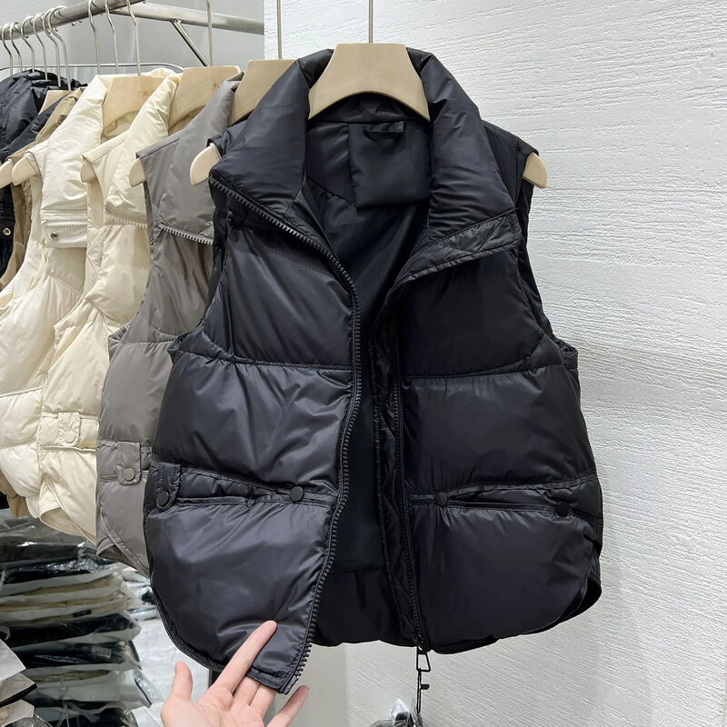 2024 toamna guler în picioare în jos vestă din bumbac vestă de modă din bumbac jachetă, vestă la modă femei vestă femei