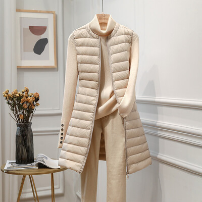 Toamnă și iarnă Vestă nouă, ușoară, subțire, pentru femei, cu gât rotund, cu lungime mijlocie, vestă, cu căptușeală
