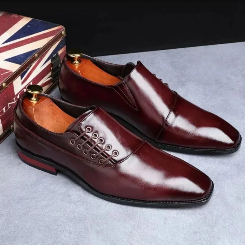 Pánske spoločenské topánky s hranatou špičkou, kožené topánky, spoločenské a svadobné topánky, kvalitné pánske topánky pre mužov, 48 ležérnych kancelárskych topánok