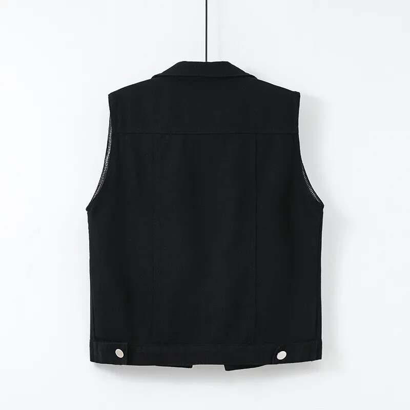 Spalvingos džinsinės liemenės, moteriškos pavasario-vasaros džinsai, trumpa striukė Naujos skylutės nagų karoliukai be rankovių švarkas Sweetheart viršutinės moteriškos liemenės