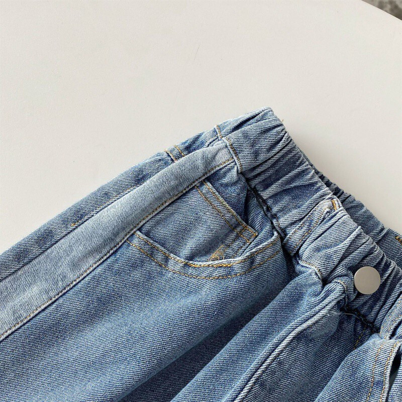 Toamnă 2024, blugi pentru copii, culoare contrastantă, margini laterale, pantaloni drepti din denim pentru băieți, pantaloni casual largi pentru fete