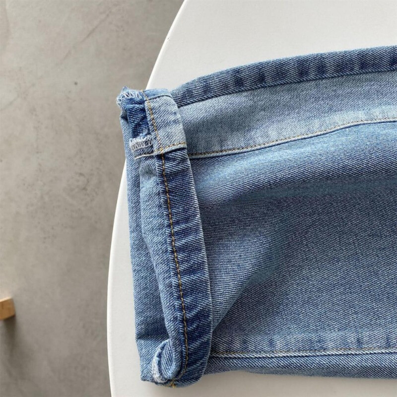 Toamnă 2024, blugi pentru copii, culoare contrastantă, margini laterale, pantaloni drepti din denim pentru băieți, pantaloni casual largi pentru fete