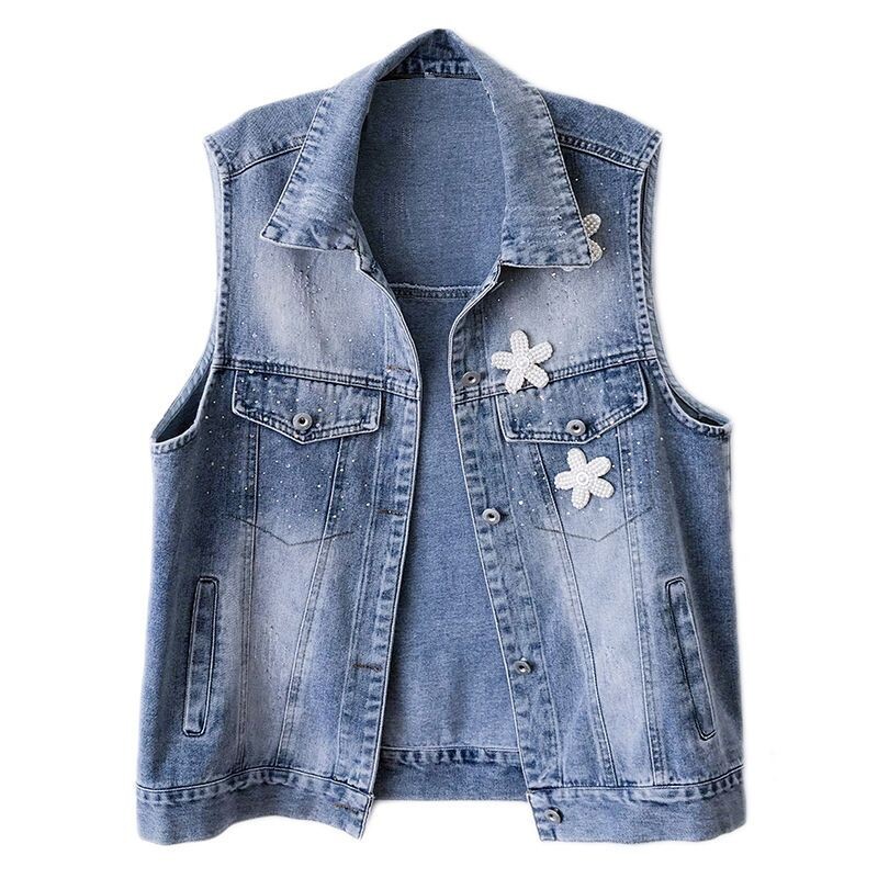 Jean Cowboy mellény Farmer mellény női 2024 tavaszi őszi ujjatlan felsők virág rövid kabát mellények felsőruházat női ruhák