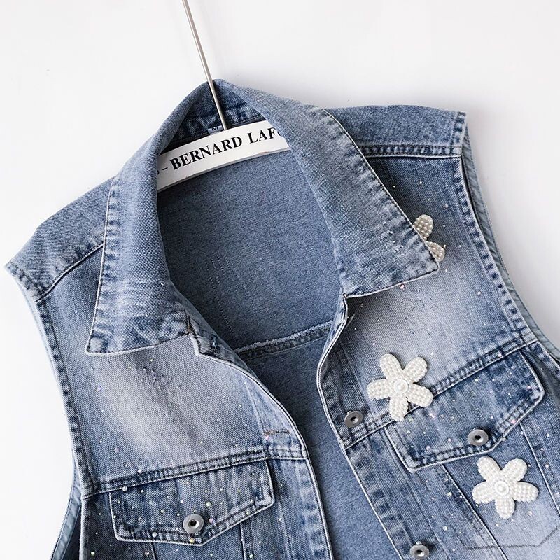 Jean Cowboy mellény Farmer mellény női 2024 tavaszi őszi ujjatlan felsők virág rövid kabát mellények felsőruházat női ruhák