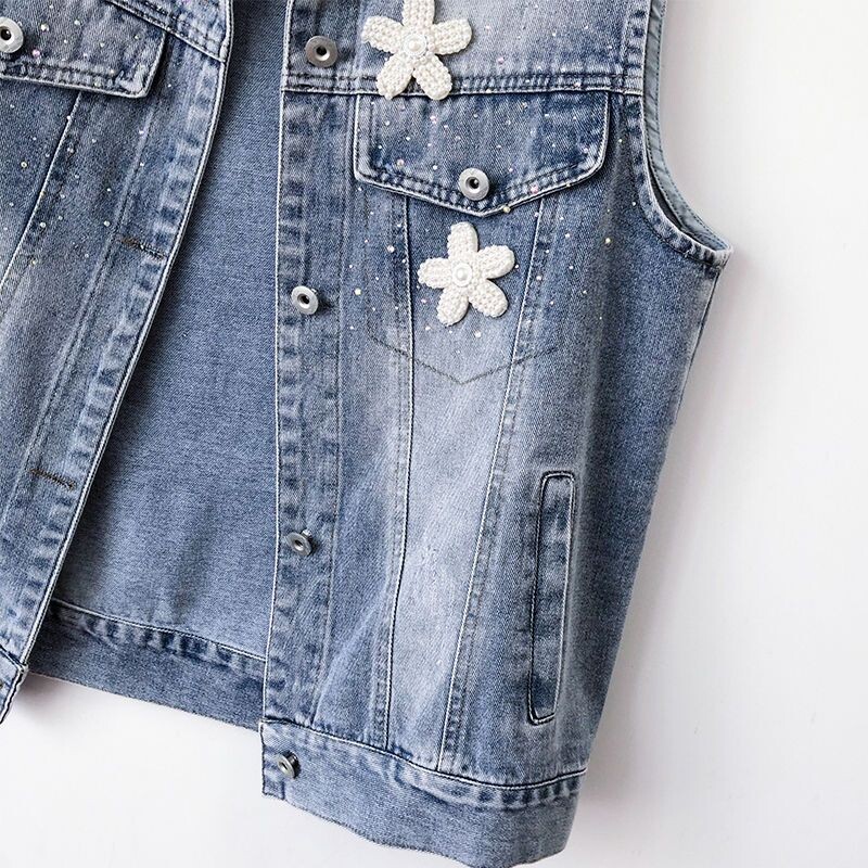 Jean Cowboy mellény Farmer mellény női 2024 tavaszi őszi ujjatlan felsők virág rövid kabát mellények felsőruházat női ruhák