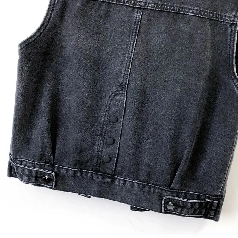 2024 m. pavasario vasara, nauja korėjietiška versija, mada, moteriška džinsinė liemenė, striukė be rankovių, temperamento, laisvalaikio moteriška kauvės mergaitės liemenė 6XL