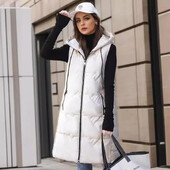 2023-as téli női ujjatlan mellény, hosszú pehely pamut dzseki tömör koreai kapucnis, párnázott kabát Női mellény Női divat, alkalmi kabát