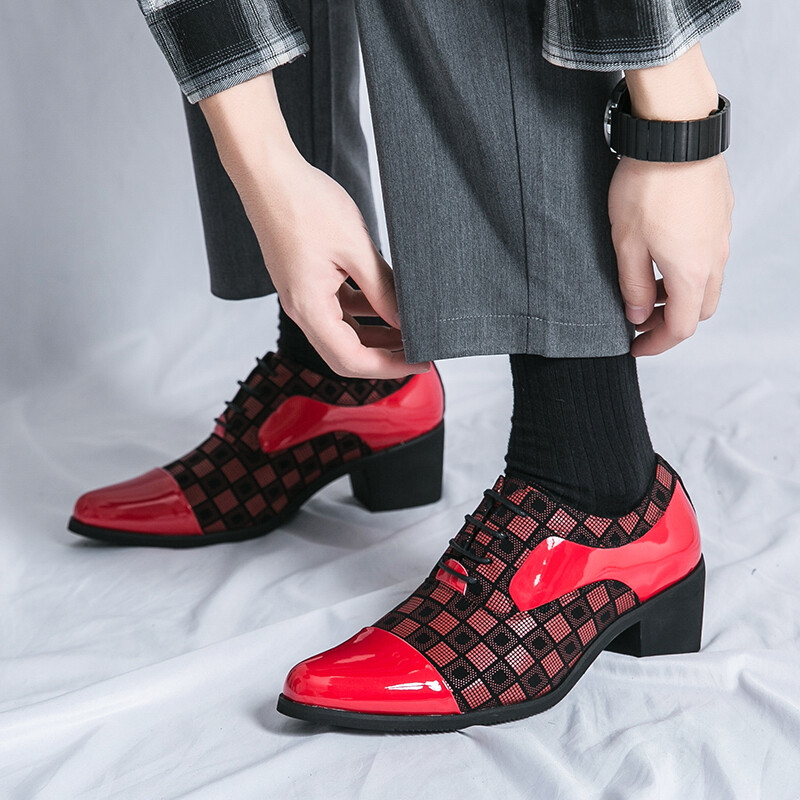 Prabangūs raudoni vyriški aukštakulniai batai 2024 m. dizainerio smailūs vestuviniai oficialūs batai vyriški verslo suknelių batai vyrams, odiniai Oksfordas