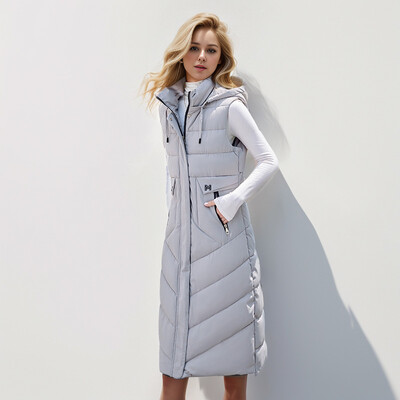 Vestă lungă de iarnă de modă 2024 îmbrăcăminte exterioară pentru femei cu glugă, jachete de iarnă groase, calde, haine de femeie, parka din bumbac, fără mâneci