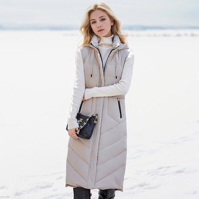 Vestă lungă de iarnă de modă 2024 îmbrăcăminte exterioară pentru femei cu glugă, jachete de iarnă groase, calde, haine de femeie, parka din bumbac, fără mâneci