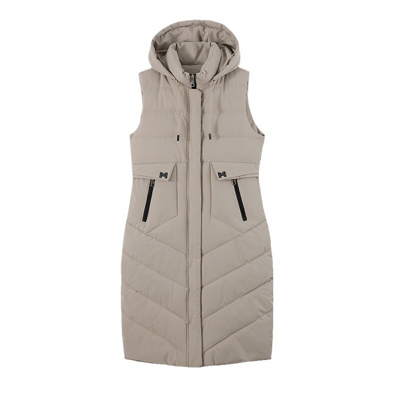 Vestă lungă de iarnă de modă 2024 îmbrăcăminte exterioară pentru femei cu glugă, jachete de iarnă groase, calde, haine de femeie, parka din bumbac, fără mâneci