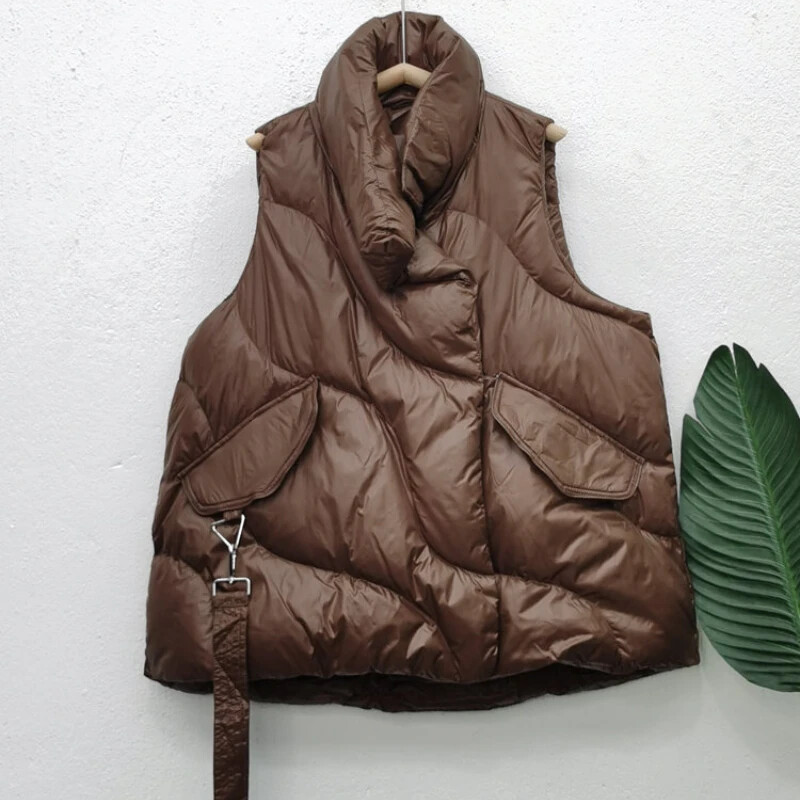 2024 Χειμερινό πουπουλένιο βαμβακερό γυναικείο γιλέκο Φαρδύ μονόχρωμο αμάνικο παλτό Γυναικείο μαύρο λευκό ζεστό γιλέκο Φθινοπωρινό ελαφρύ γιλέκο