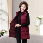 Női mellények téli kabát 2024 új ujjatlan mellények kapucnis, bélelt kabát hosszú kabátok koreai divat mellény női