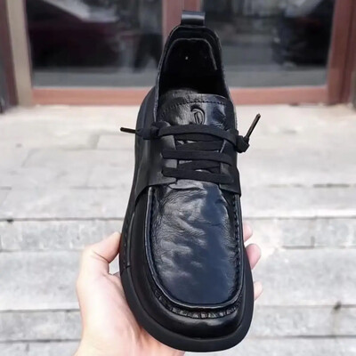 Vyriški natūralios odos spyruokliniai verslo laisvalaikio batai 2024 m. Nauji madingi, universalūs stora apačia neslystantys britiško stiliaus batai