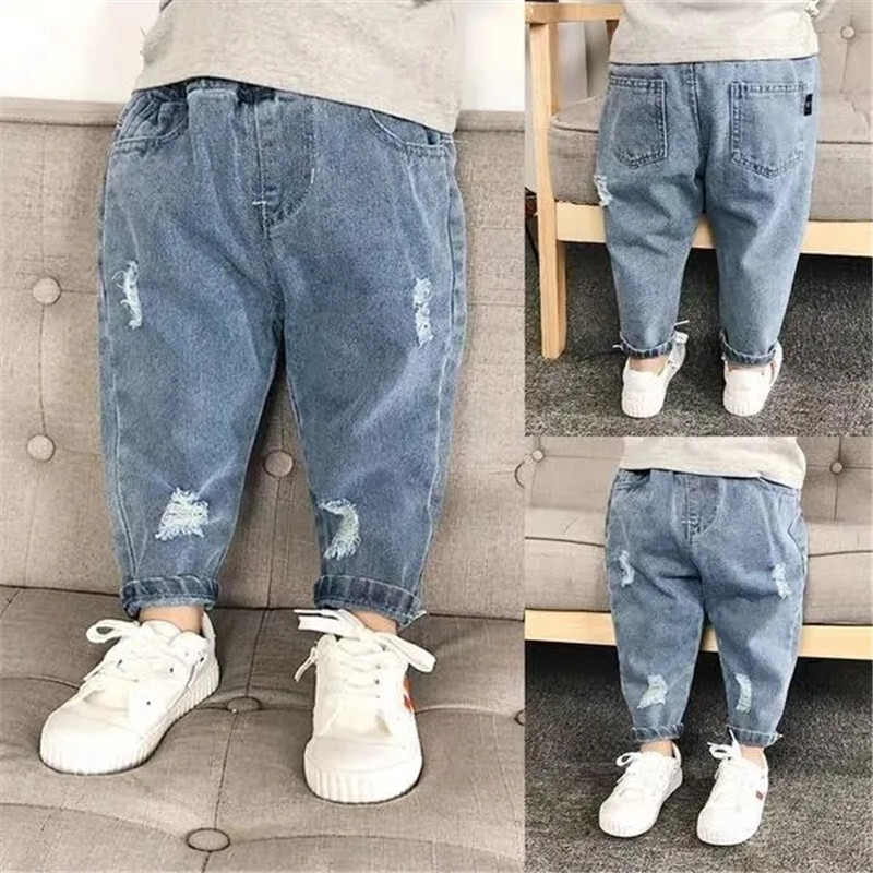 Primăvară Toamnă Noua Copii Blugi rupti Bebeluși Casual Pantaloni largi din denim 1-8 ani Băieți Moda Versatili cu talie înaltă