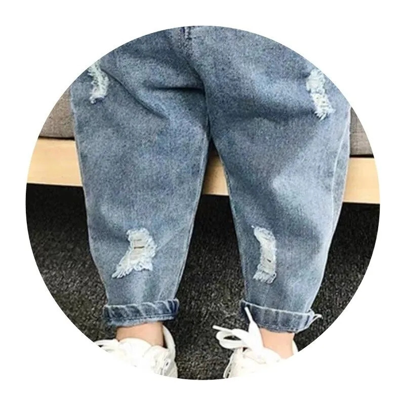 Primăvară Toamnă Noua Copii Blugi rupti Bebeluși Casual Pantaloni largi din denim 1-8 ani Băieți Moda Versatili cu talie înaltă
