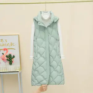 Vestă din bumbac cu glugă detașabilă de lungime mijlocie de iarnă pentru femei, la modă nouă, cu fermoar, fără mâneci, vestă pentru femei B611