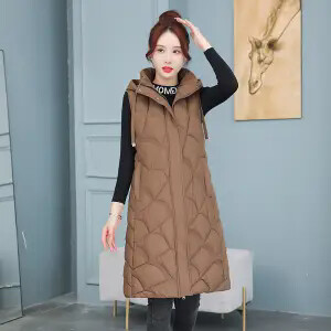 Vestă din bumbac cu glugă detașabilă de lungime mijlocie de iarnă pentru femei, la modă nouă, cu fermoar, fără mâneci, vestă pentru femei B611