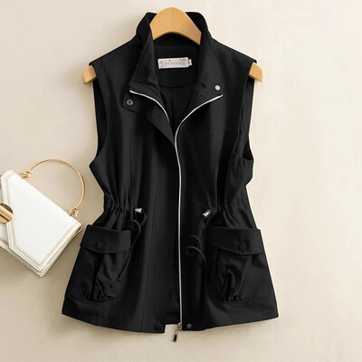 Jachetă scurtă pentru femei, subțire, primăvară, toamnă, îmbrăcăminte exterioară ocazională, vestă 2024, pentru doamne noi, largi, din bumbac pur, fără mâneci