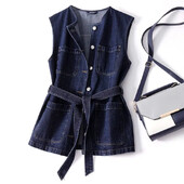 Vestă de denim nouă pentru femei Cardigan fără mâneci Jachetă de primăvară toamnă Paltoane de modă coreeană Topuri Buzunar mare de marcă