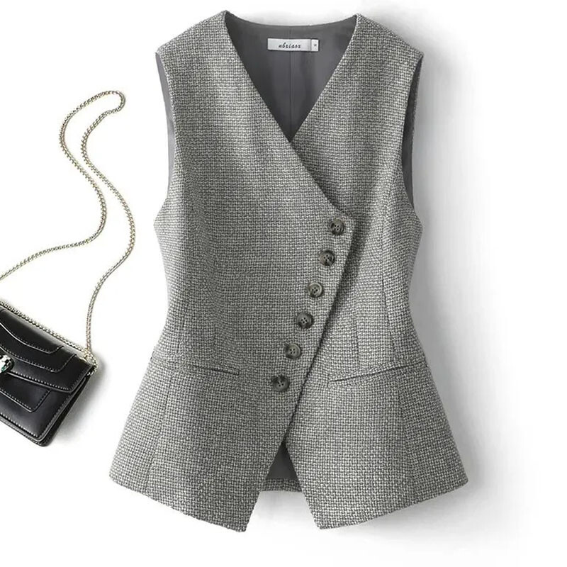 Naujas moteriškas kostiumo liemenės paltas 2024 m. pavasario rudens Patogus be rankovių moteriškas švarkas, universalus moteriškas švarkas.