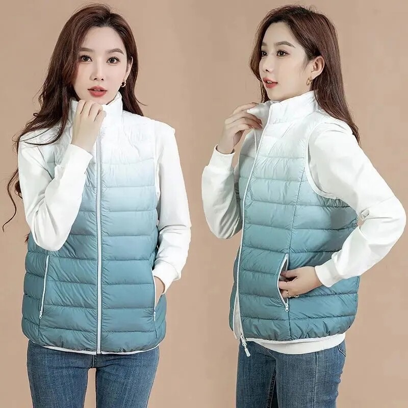 Rudens žiema nauja šviesi plona stovima apykakle, medvilninė liemenė, plona moteriška madinga liemenė be rankovių, moteriška šilta liemenė