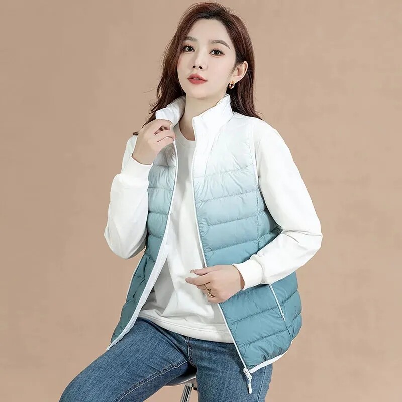 Rudens žiema nauja šviesi plona stovima apykakle, medvilninė liemenė, plona moteriška madinga liemenė be rankovių, moteriška šilta liemenė