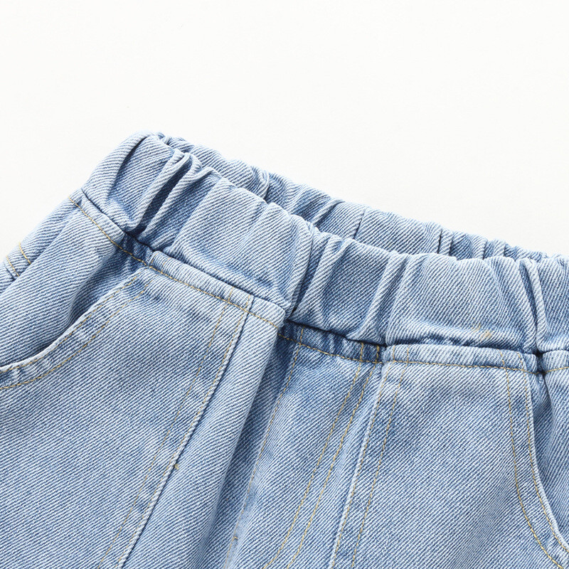 Primăvară Toamnă Pantaloni de denim pentru băieți mici din bumbac cu tivul în dungi Blugi coreeani largi cu talie elastică pentru băieți.