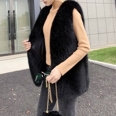 Moteriška audinės pliušinio kailio liemenė nuo vidutinio iki ilgo stiliaus, naujas storas lapės kailio kailis ūdros triušio kailio kamisole