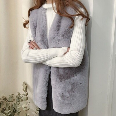 Moteriška audinės pliušinio kailio liemenė nuo vidutinio iki ilgo stiliaus, naujas storas lapės kailio kailis ūdros triušio kailio kamisole