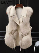 DEAT 2024 Jesen Zima Novi modni ženski topli prsluk od imitacije lisičjeg krzna, ležerni ženski kaput bez rukava na vezanje 15C582