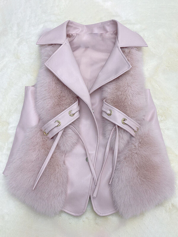 DEAT 2024 Jesen Zima Novi modni ženski topli prsluk od imitacije lisičjeg krzna, ležerni ženski kaput bez rukava na vezanje 15C582